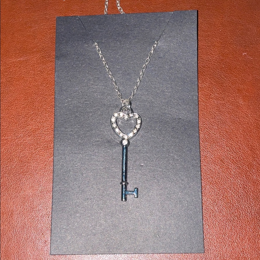 Silver Heart Key Pendant Necklace - Women Jewelry